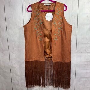 Rusttydustty Fringe Vest Brown Boho Western Embroidered M Festival Coachella